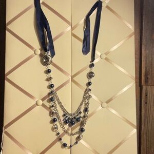 EUC Paparazzi All the Trimmings Dark Blue Ribbon Necklace